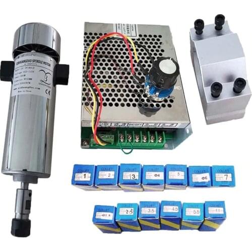 DC110V 800W Air Cooled Spindle 20000RPM CNC 0.8kw Spindle Motor and Adjustable Power Supply 52MM Clamps + ER11 13PCS/ER16 10PCS