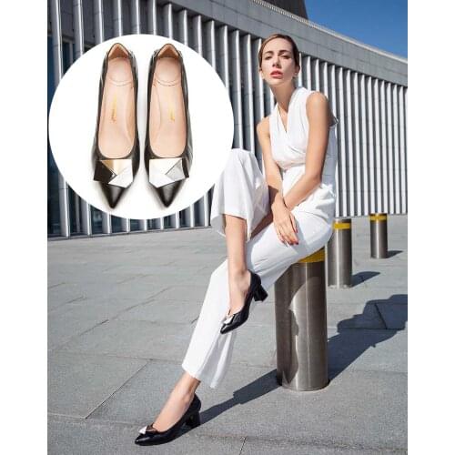 Pumps European style time simple comfortable high heels 2021 new pointed thick heel shoes pu single shoes wild womens shoes