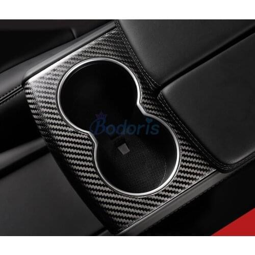 Carbon Fiber Color Interior Rear Seat Armrest Water Cup Holder Trim Panel Car Styling For Tesla Model X S 2016-2018 Accessories