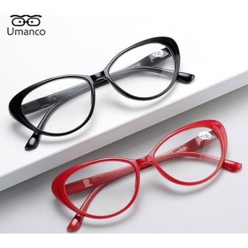 Umanco Cat Eye Reading Glasses for Women Elegant Black Red Computer Presbyopia Eyewear +1.0 +1.5 +2.0 +2.5 +3.0 +3.5 +4.0