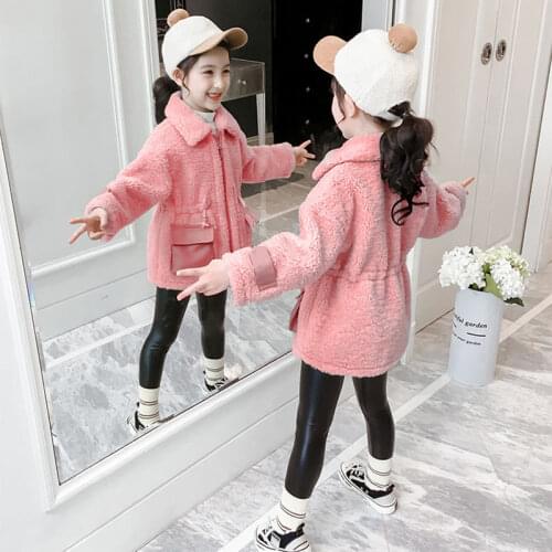 Girl Jacket Spring Korean Edition Big Children Thickened Lamb Wool Jacket Girl Web Celebrity Woolen Sweater Warm