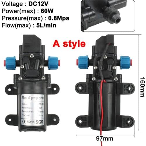DC12V 60W Micro Electric Diaphragm Water Pump Automatic Switch High Pressure Car Washing Spray Water Pump 3-5L/min