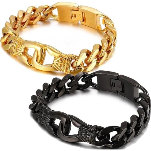 Punk Jewelry Mens Cuban Chain Bracelet 12MM Stainless Steel Black/Gold Color Boxing Gloves Bracelet 8.66 inch