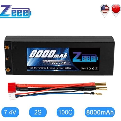 Zeee 7.4V 100C 8000mAh Lipo Battery 2S RC Lipo Battery with 4mm Bullet Dean-Style T Plug for RC Car Model Boat Truck