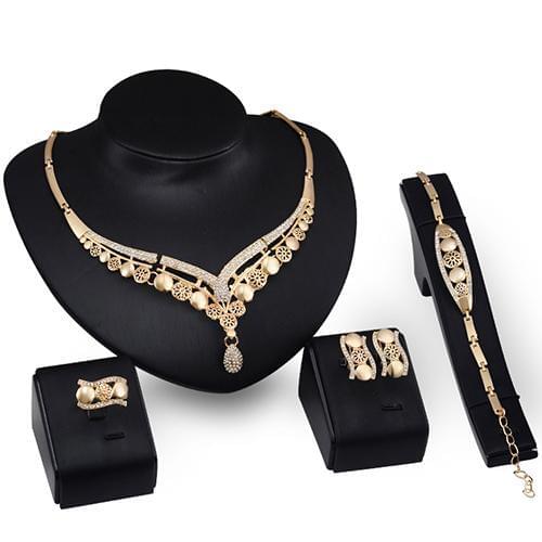 Womens Bridal Gift Flower Round Drop Collar Necklace Bracelet Ring Earrings Set fashion