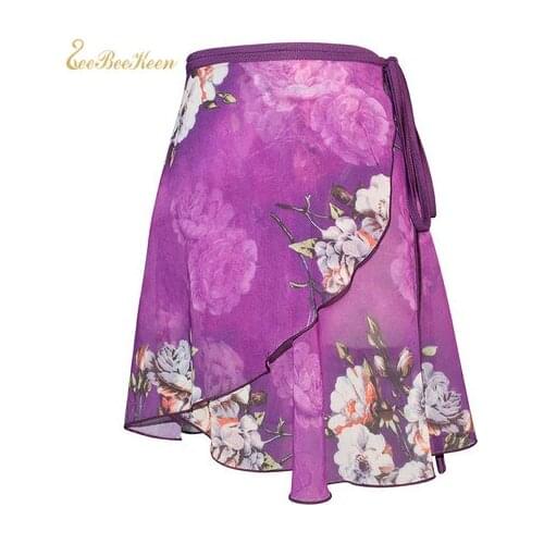 Teacher Blue Purple Flower Ballet Wrap Skirts Women Ballet Dance Skirt Adult Chiffon Dance Practice Skirt Ballerina Gymnastics Practice Dance Yoga Wear For Girls
