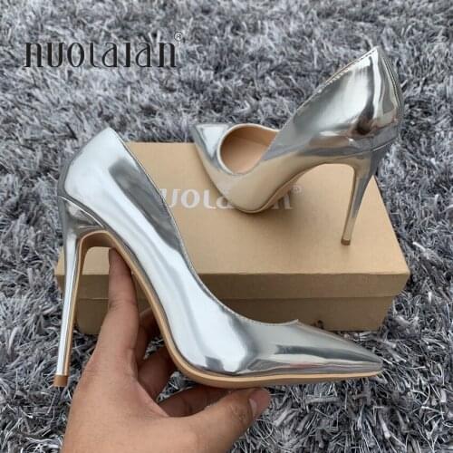 2019 Gold Silver Women Pumps Pointed Toe Thin High Heels Women Shoes Party Wedding Shoes Woman Sexy Ladies Shoes 12cm/10cm/8cm