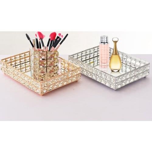 Square Crystal Fruit Tray Wedding Desktop Decoration Dessert Storage Pallet Snacks Plate Container