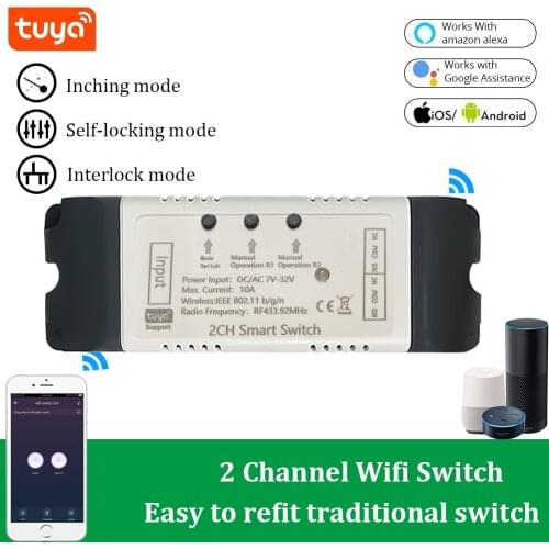 Tuya Wifi Switch 2CH Wireless DIY Smart Switch Module Smart life APP Remote Control Smart Home 2 Gang Relay Alexa Google Home