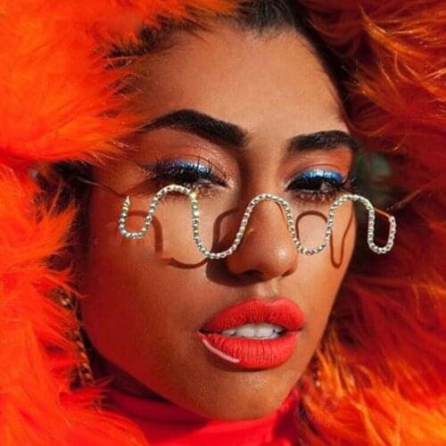 2021 Diamond-studded Womens Glasses New Wave Flat Mirror Trend Personality Catwalk Metal No Decorative Glasses Frame