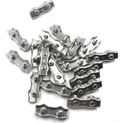 304 Stianless Steel Wire Rope Double Clips Clamps Buckle Pack Of 20