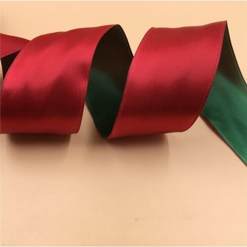 38MM X 25yards roll two tone reverse green/red satin ribbon gift box packaging wired edge ribbon N2242