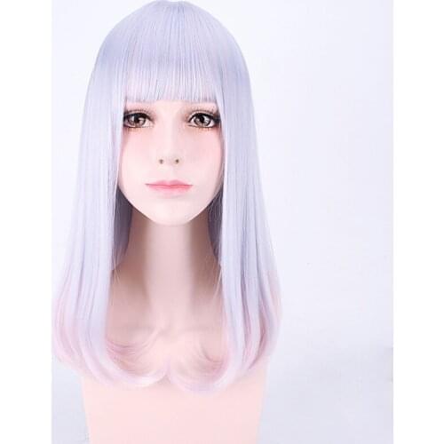 60CM Japan and South Korea Synthetic Hair Air Bang Gradual Mix Color Harajuku Cosplay Wig 100% High Temperature Fiber Wigs