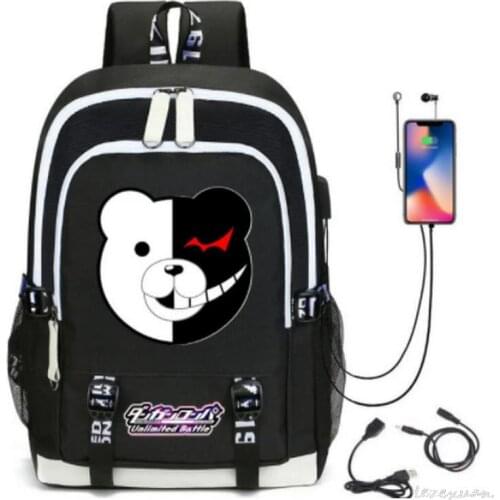 Anime Danganronpa monokuma backpack USB charging Backpack teenagers School Bags women men travel Laptop Shoulder bag