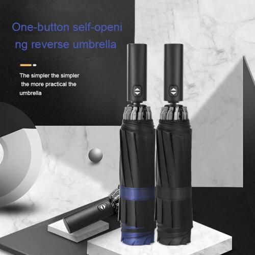 Ten-bone black glue automatic reverse umbrella folding double umbrella for men and women in sunny and rainy days