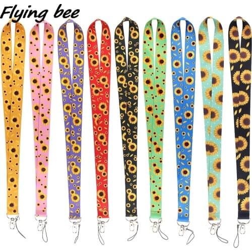 Flyingbee Sunflower Hidden Disability Painting Art KeyChain Lanyard For USB Phone Key ID Card Creative Lanyard X1169