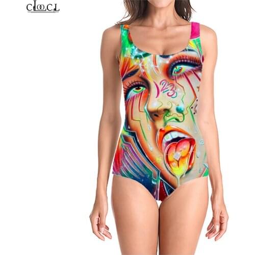 CLOOCL Womens One Piece Swimsuit Art Painting Printed Women Sleeveless Sexy Swimwear Casual Fashion Swimwear