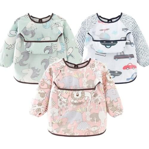 Baby Bandana Bibs Waterproof Cartoon Bibs Long Sleeve Infant Eating Children Drawing Sleeveless Apron Baby Self Feeding Bib