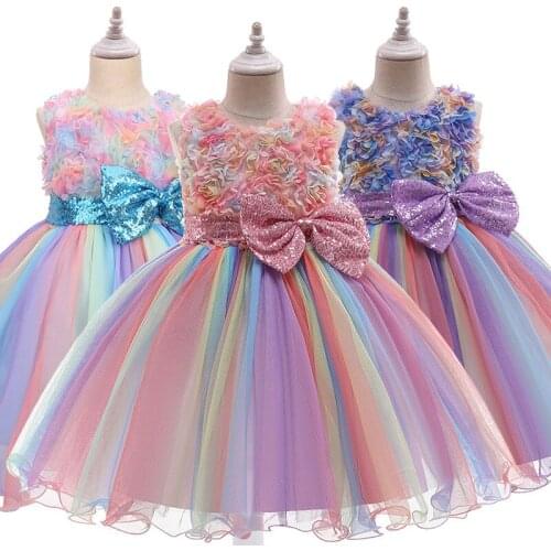 1-8 Years Old Baby Princess Dresses Kids Girls Sequins Bow Formal Wedding Ball Gown Dance Party Dress Flower Children Clothing