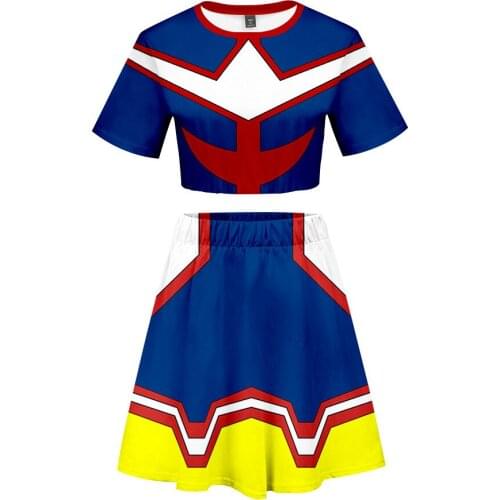 My Hero Academia Two Pieces 3D Digital Printed Navel Short T Short Skirt Suit Waiter Cheerleader Uniforms Cosplay Costume