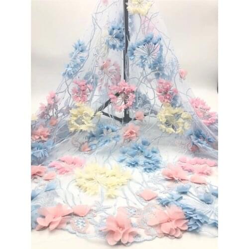 Pretty french net lace fabric 7JRB-20.52003 with 3d flower embroidered frech net lace fabric for fashion dress