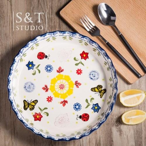 10-inch America-style Round Ceramic Baking Plate Pizza Plate Baking Mold Baked Rice Plate Spaghetti Dish Cake Dish Deep Dish