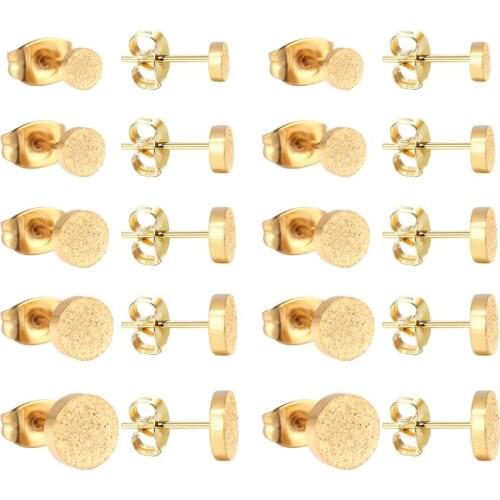 LUXUKISSKIDS Frosted Round Earring Stainless Steel Fashion Women Stud Earrings Size Wholesale Earings 10Pairs/Lot