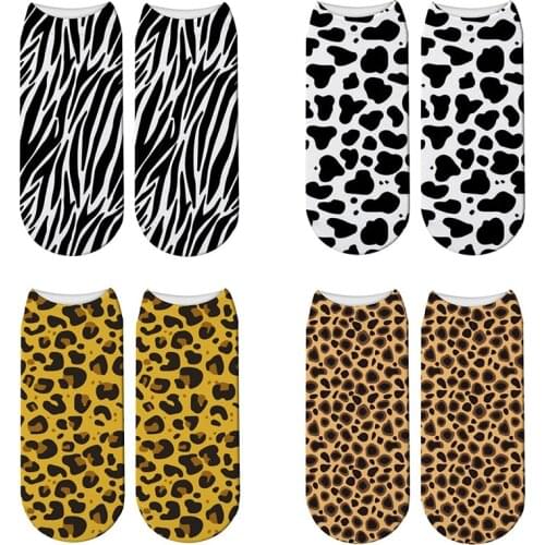 Fashion 3D Printing Animals Skin Zebra Socks Women Leopard Print Dalmatian Cute Socks Harajuku Cow Tiger Funny Ankle Socks