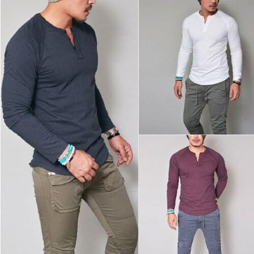 Fashion Mens T-shirts Slim Fit Long Sleeve T-Shirt Stylish Luxury Men V Neck Cotton T Shirt Tops Tee Plus Size Streetwear