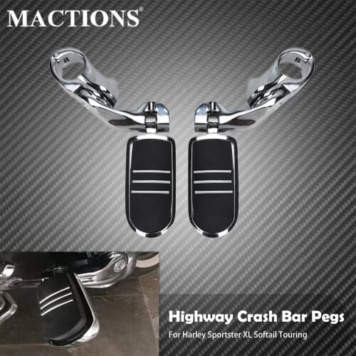 Mactions 1-1/4'' 32mm Streamliner Highway Engine Guard Chrome Footpeg Short Angled Mounts For Harley Touring Sportster For Honda