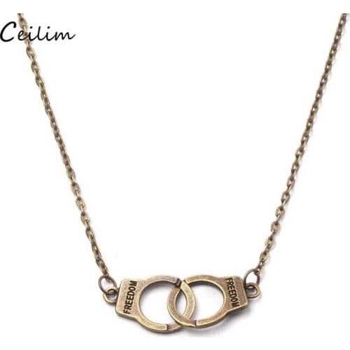 Vintage Handcuff FREEDOM Pendant Necklace for Women Men Steampunk Link Chain Necklace Fashion Jewelry Lovers Collares