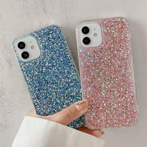 Luxury Sparkle Glitter Sequins Powder Soft Silicone Case For iPhone 12 Mini 11 Pro Max XR XS 5 7 6 8 Plus X SE Shiny Back Cover
