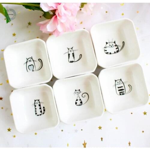 6pcs Square cat Sauce dish ceramic dinner plates sets cat plate Small Saucer Shape Dinner Tray Sauce Dish Mini Ceramics Plate