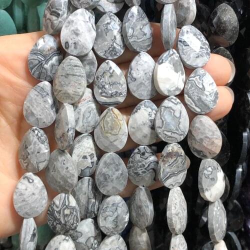 Natural Faceted Water Drop Picture Jaspers Stone Beads 13*18mm Loose Spacer Beads For Jewelry Making Bracelet Diy Bracelet
