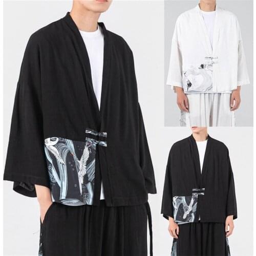 New Kimono Cardigan for Mens Fashion Casual Loose Crane Printing Haori Tops Summer Cool Harajuku Style Streetwear Mens Yukata