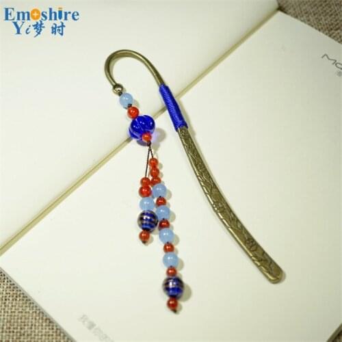 New Creative Metal Bookmarks Wholesale Features Chinese Style Gifts Stationery Gifts Metallic Glass Agate Bookmarks Gifts M129