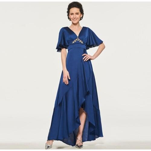 Tanpell Empire Waist Beading Mother Of The Bride Dress Zipper Up Short Sleeves Asymmetrical A Line Custom Wedding Party Dress