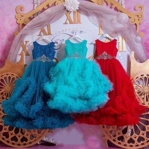 Flower Girls Dresses For Wedding Fashion Ruffles Beaded Girls Pageant Gowns Floor Length Kids Birthday Skirts