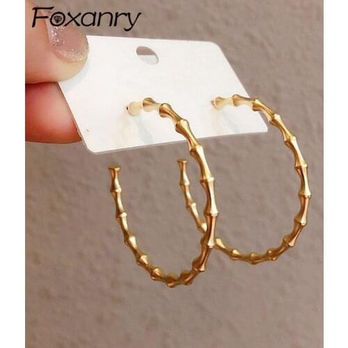 FOXANRY Prevent Allergy 925 Sterling Silver Hoop Earrings New Trendy Elegant Charming Creative Bamboo Joint Design Party Jewelry