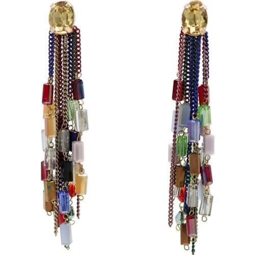 Handmade Crystal Beaded Long Tassel Earrings Colorful Green purple blue Women boho luxury Wedding Bridal fashion jewelry 2020
