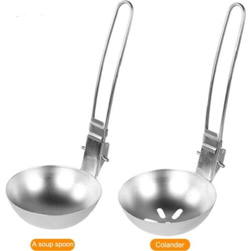 Outdoor Camping Cooking Spoon Tableware Utensils Stainless Steel Slotted Spoon Folding Kitchen Hiking Picnic Spork