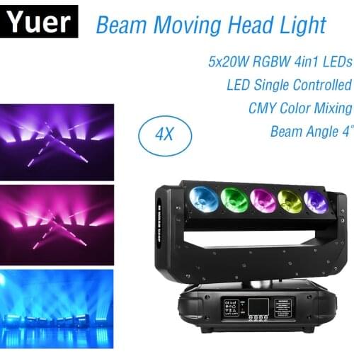 5X20W LED Beam Moving Head Light RGBW Dj Effect Light DMX512 Beam Party Lights For Stage Dj Equipments Stage Lighting Dj Discos