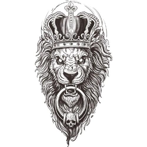 Temporary Tattoo Stickers Black Lion King Crown Skull Totem Design Fake Tattoos Waterproof Tatoos Arm Large Size for Women Men