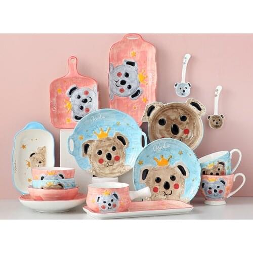 All seasons cute Cartoons Ceramic kitchen plate cookware cooking appliances rice salad noodles bowls soup spoons