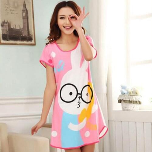 9 Styles Of Milk Silk Polyester Cartoon Cute Short Sleeves Uniform Size Nightdress Womens Home Wear