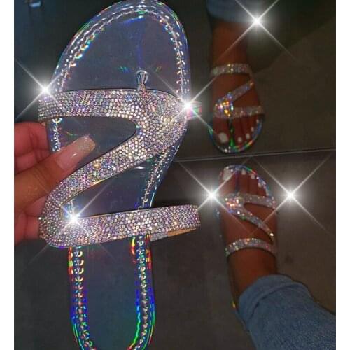 Women Summer Flat Bling Slippers Transparent Soft Jelly Shoes Female Flip Flops Sandals Outdoor Beach Ladies Slides Plus Size