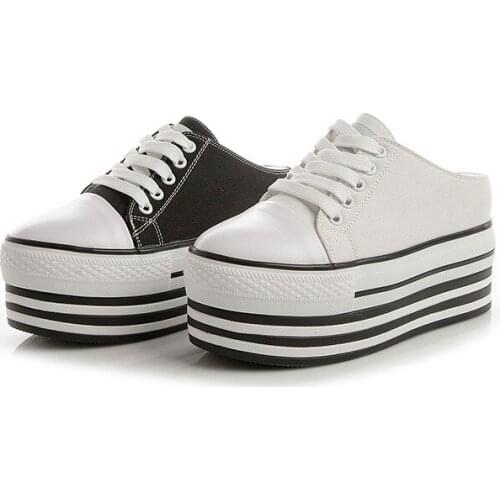 2021 Spring Summer Casual Shoes Womens Fashion Breathable Canvas Women Slippers Round Head Lace Up Platform Womens Shoes