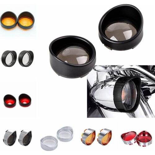 1 Pair Chrome Visor-Style Motorcycle Turn Signal Light Bezels Indicator Lens Cover Visor Trim Rings for Davidson Dyna Softail