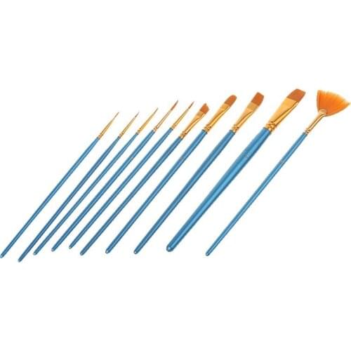10Pc Acrylic Paint Brush Nylon Hair Watercolor Flabellum Pointed Tip Artists Set E56C