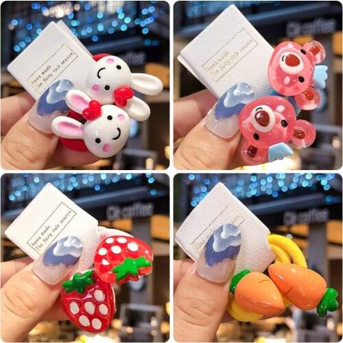 2 Pcs/Set Children Cute Candy Cartoon Flower Fruit Towel Ring Elastic Hair Bands Baby Girl Sweet Hairpins Kids Hair Accessories